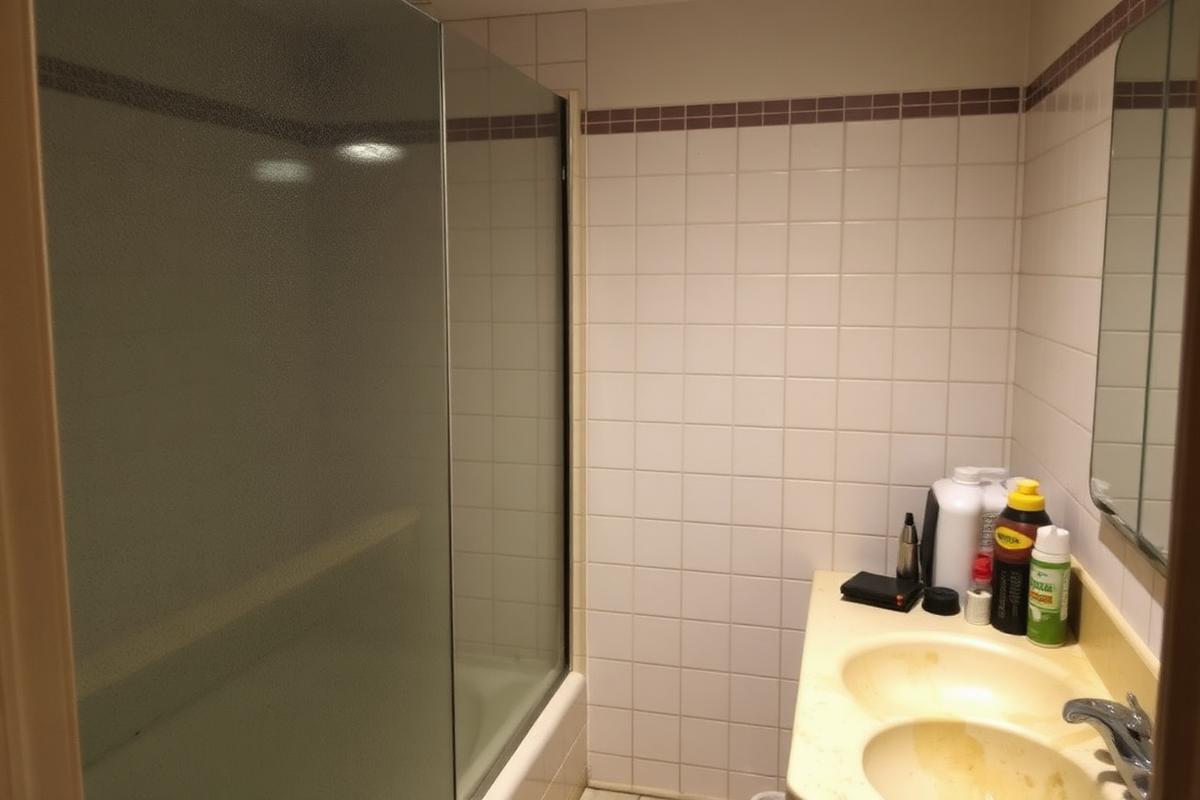 Bathroom with water stains before cleaning