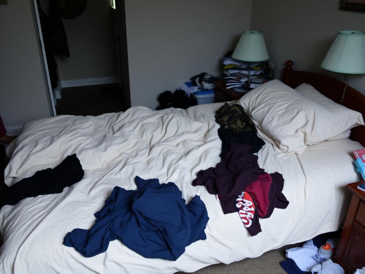 Messy bedroom before cleaning